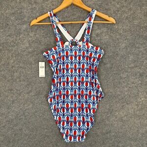 Anthropologie Swimsuit Womens Small 1 Piece Geometric‎ Poolside Red Blue Padded